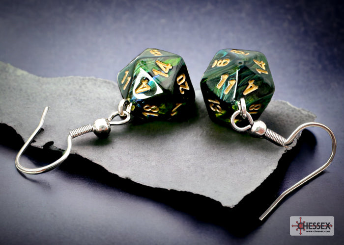 Hook Earrings Scarab Jade Mini-Poly d20 Pair