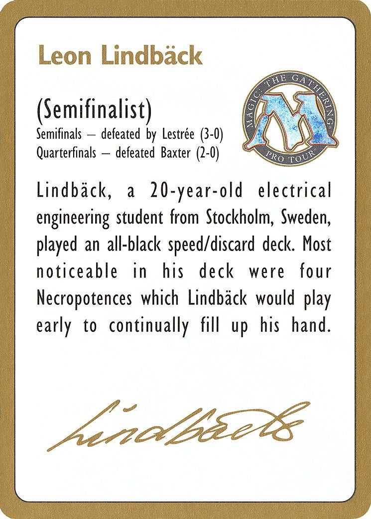 1996 Leon Lindback Biography Card (World Championship Decks)