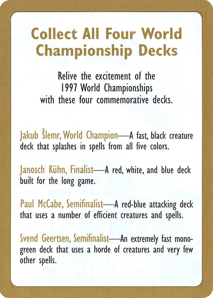 1997 World Championship Advertisement Card (World Championship Decks)
