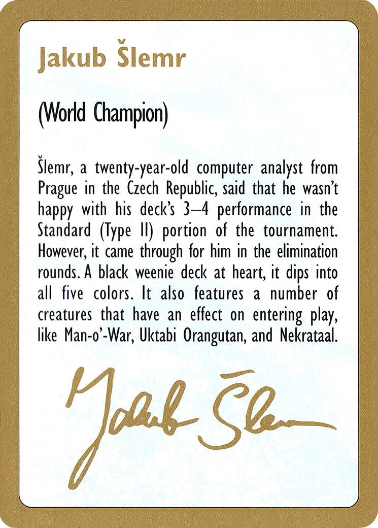 1997 Jakub Slemr Biography Card (World Championship Decks)