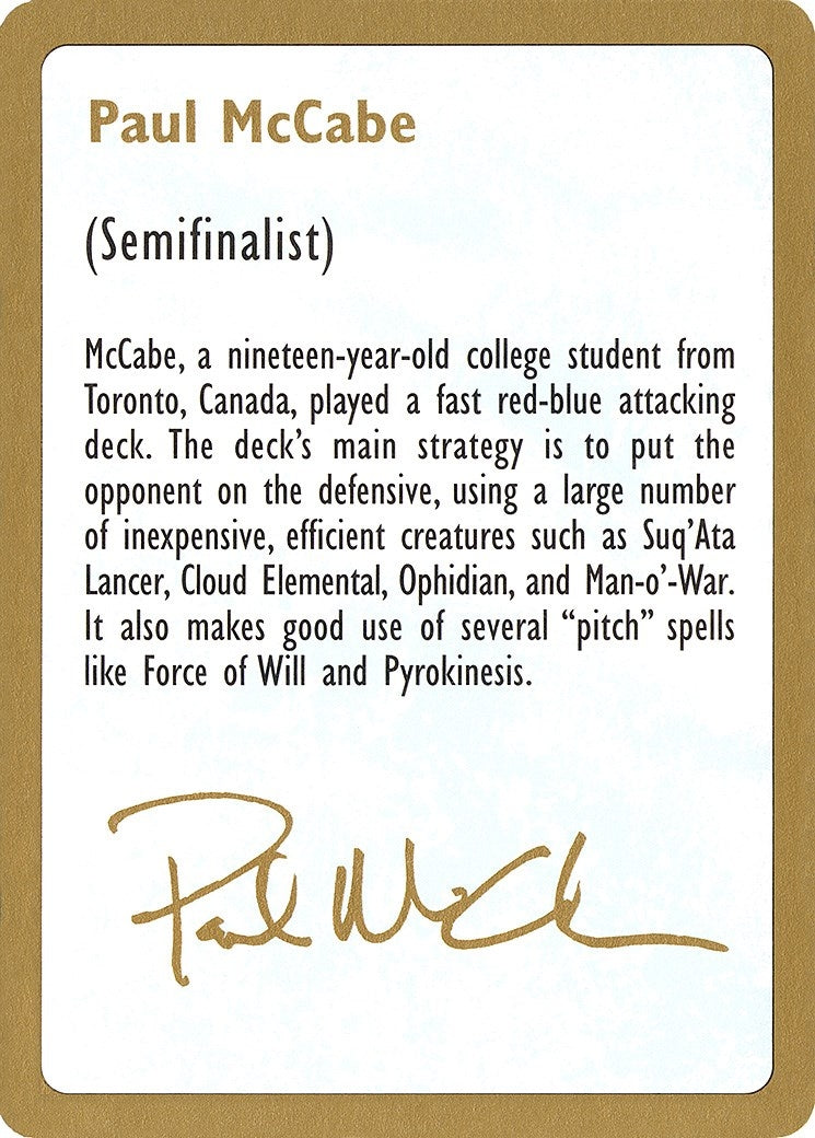 1997 Paul McCabe Biography Card (World Championship Decks)