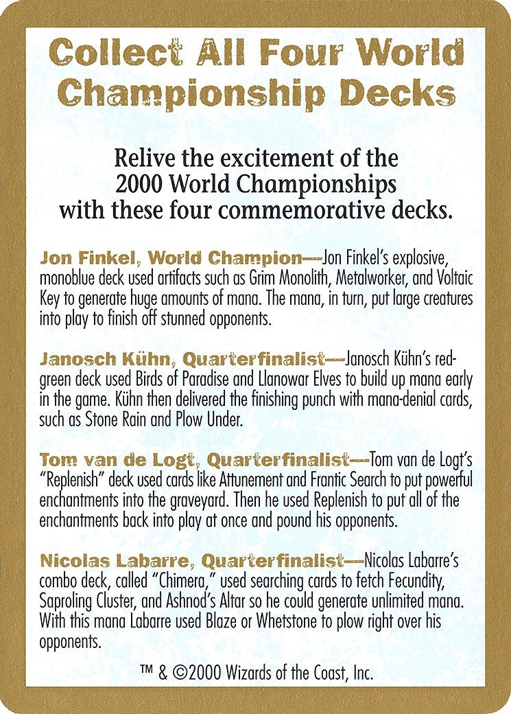 2000 World Championship Advertisement Card (World Championship Decks)