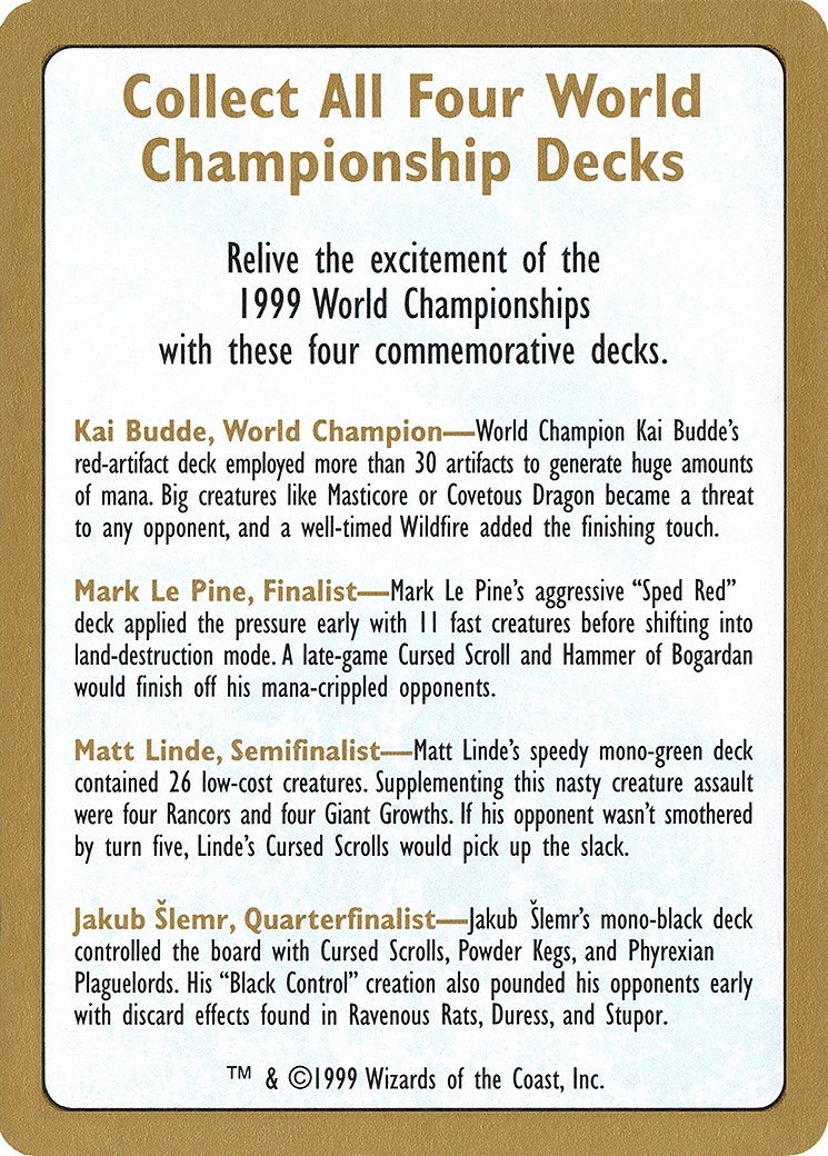 1999 World Championship Advertisement Card (World Championship Decks)