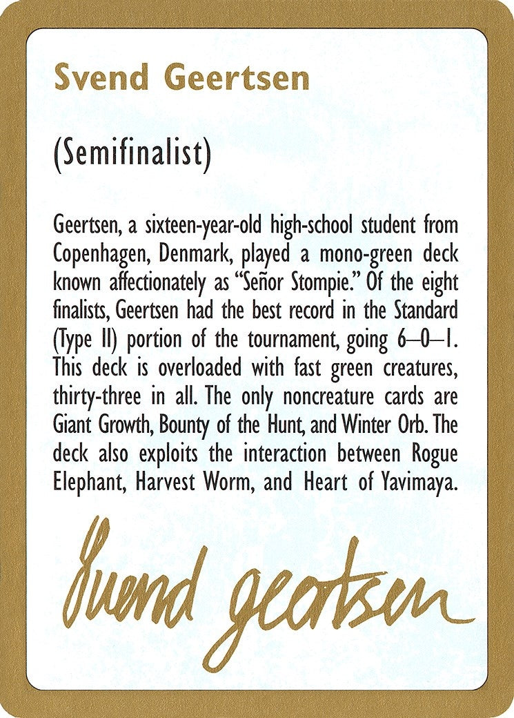 1997 Svend Geertsen Biography Card (World Championship Decks)
