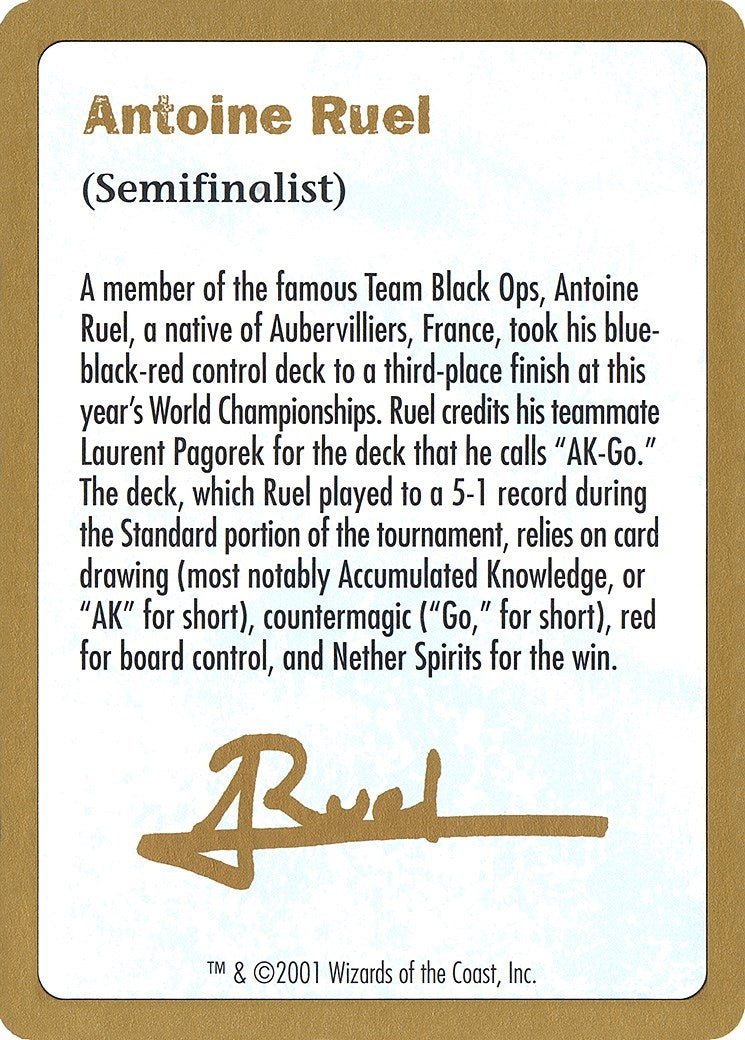2001 Antoine Ruel Biography Card (World Championship Decks)