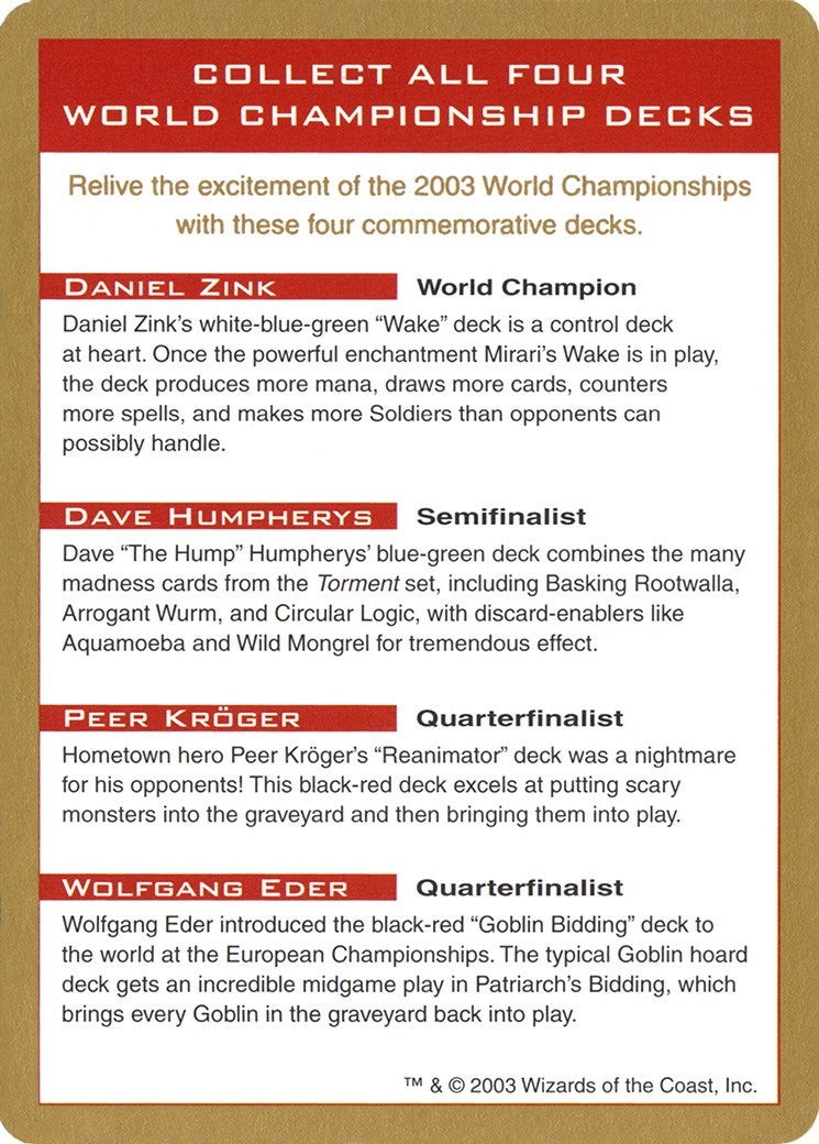 2003 World Championship Advertisement Card (World Championship Decks)