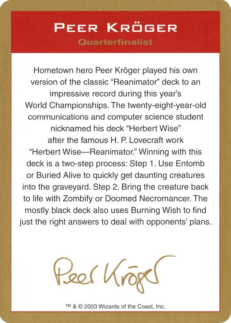 2003 Peer Kroger Biography Card (World Championship Decks)