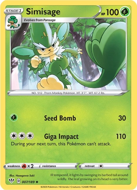 Image for Simisage (007/189) (SWSH03: Darkness Ablaze) - Pokemon