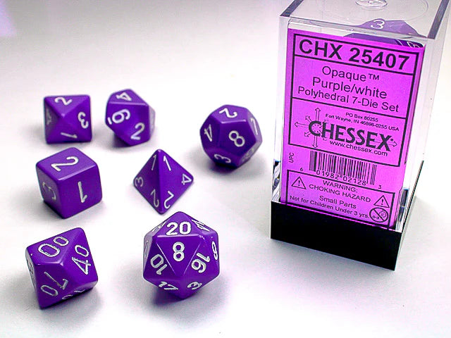Chessex: Opaque Purple/White 7-Die Set