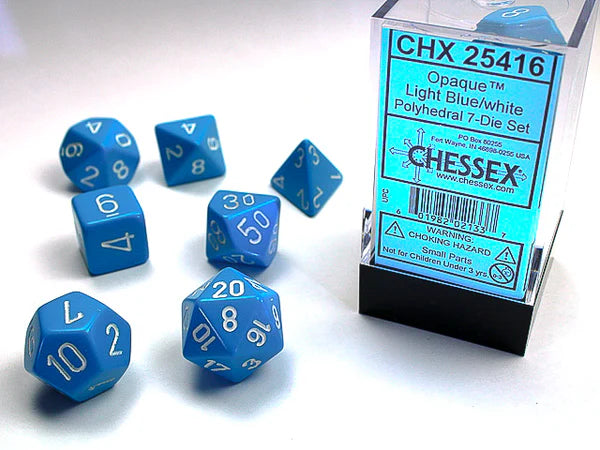 Chessex: Opaque Light Blue/White 7-Die Set