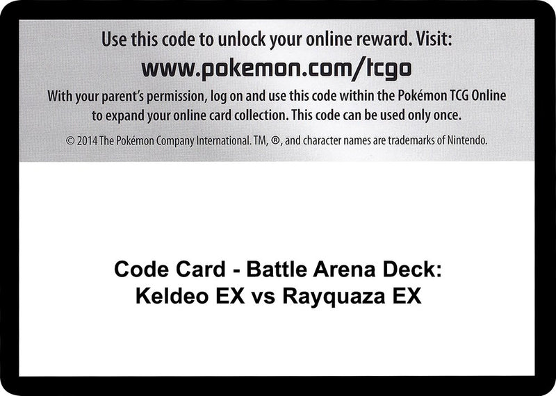 Image for Code Card - Battle Arena Deck: Keldeo EX vs Rayquaza EX (XY - Steam Siege) - Pokemon