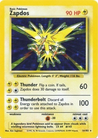 Image for Zapdos (016/102) (Base Set) - Pokemon
