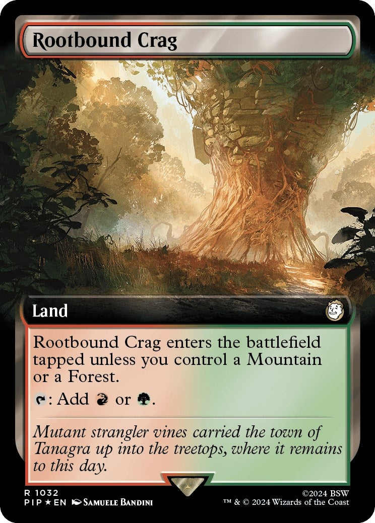 Rootbound Crag (Extended Art) (Surge Foil) (1032) (Universes Beyond: Fallout)