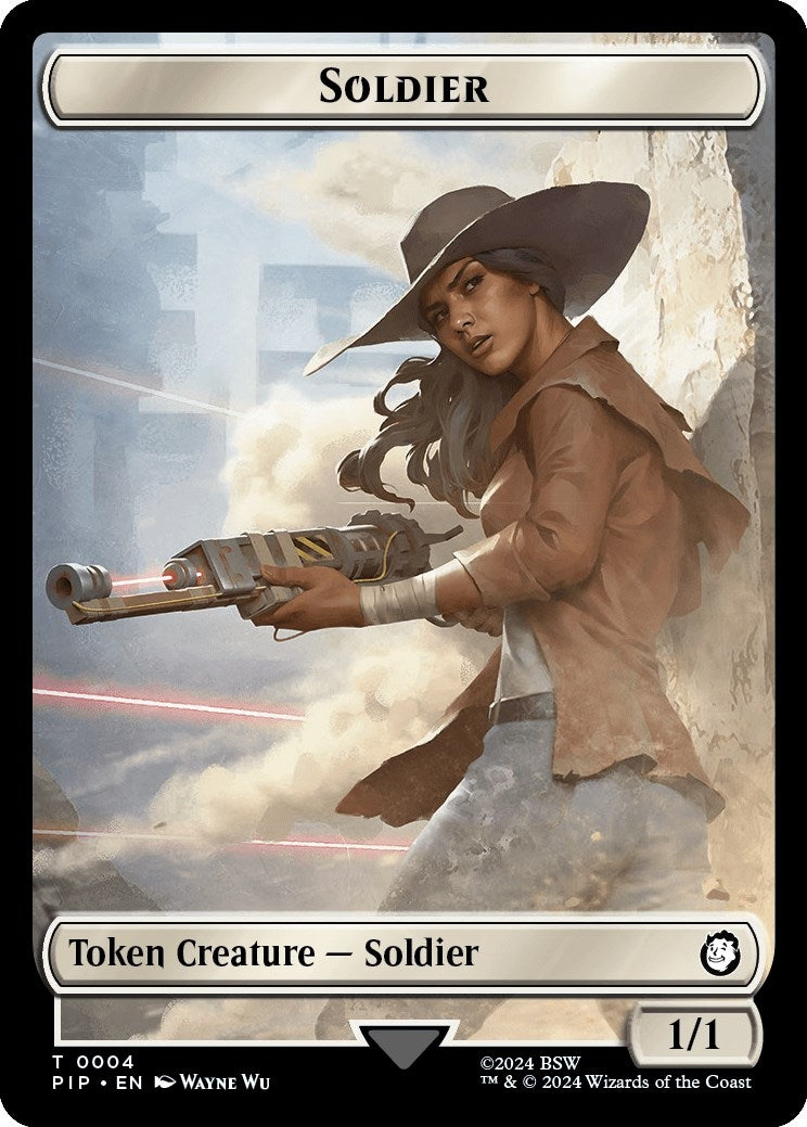 Soldier (0004) // Treasure (0019) Double-Sided Token (4 // 19) (Universes Beyond: Fallout)