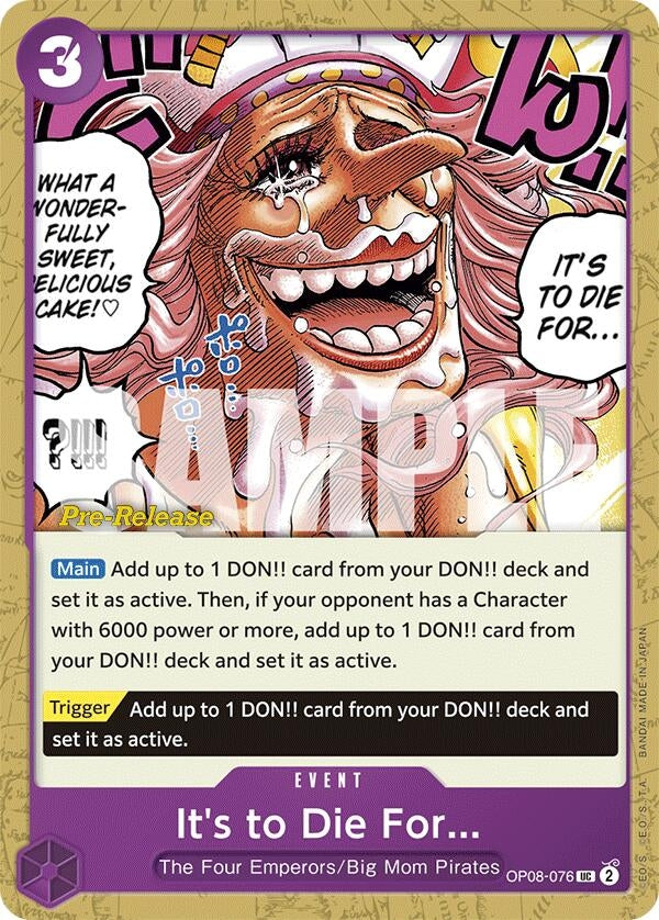 Image for It's to Die For (OP08-076) (Two Legends Pre-Release Cards) - One Piece Card Game