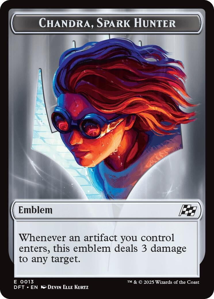 Emblem - Chandra, Spark Hunter // Vehicle Double-Sided Token (13 // 12) (Aetherdrift)