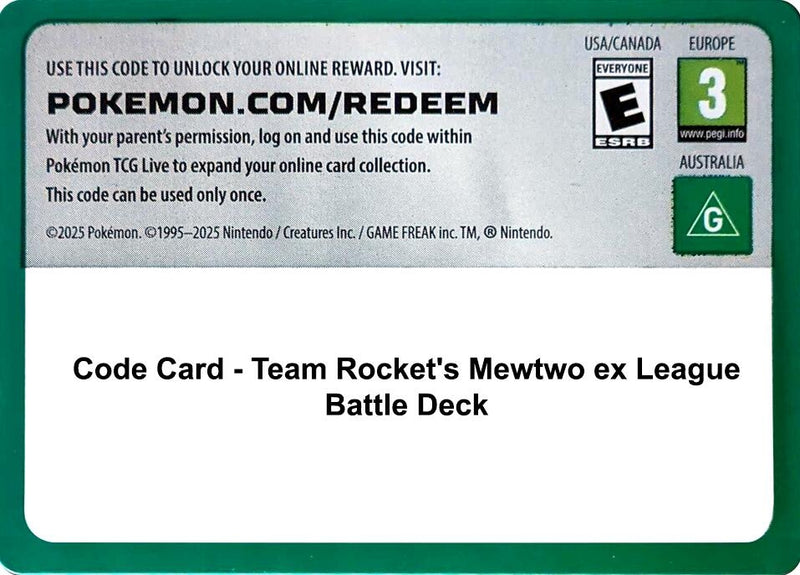 Code Card - Team Rocket's Mewtwo ex League Battle Deck (Miscellaneous Cards & Products)