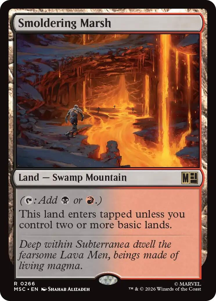 Image for Smoldering Marsh (Surge Foil) (266) (Commander: Marvel Super Heroes) - Magic: The Gathering