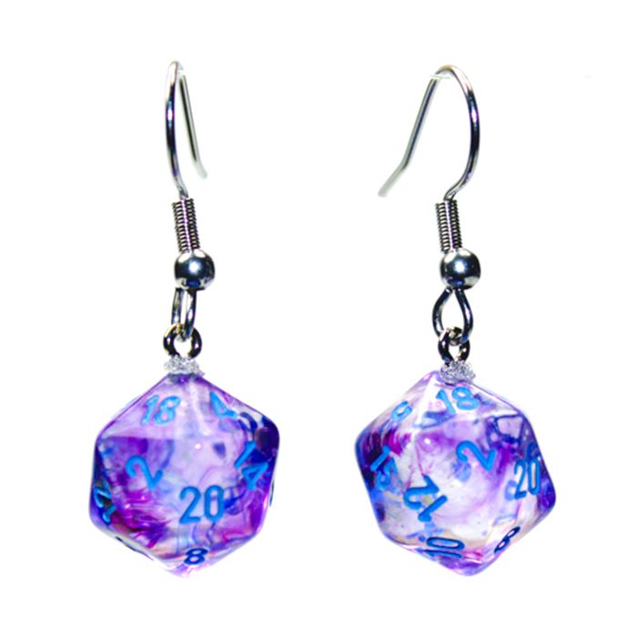 Hook Earrings Nebula Nocturnal Mini-Poly d20 Pair