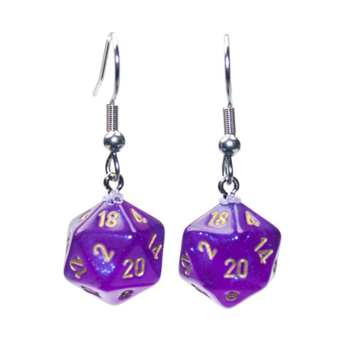 Hook Earrings Borealis Royal Purple Mini d20 Pair