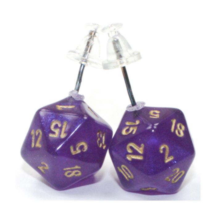 Stud Earrings Borealis Royal Purple Mini d20 Pair