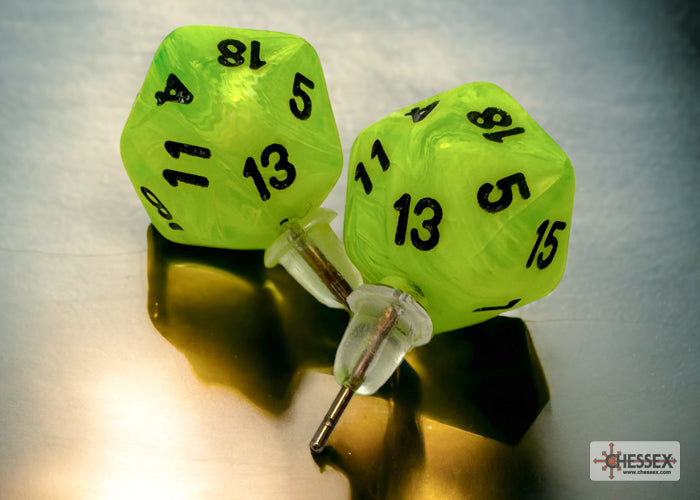 Stud Earrings Vortex Bright Green Mini-Poly d20 Pair