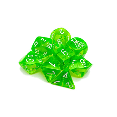 Chessex Translucent Rad Green/White 7-Die Set with Bonus Die