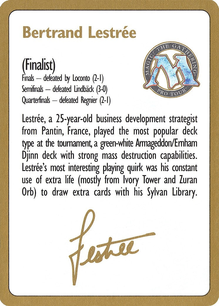 1996 Bertrand Lestree Biography Card (World Championship Decks)