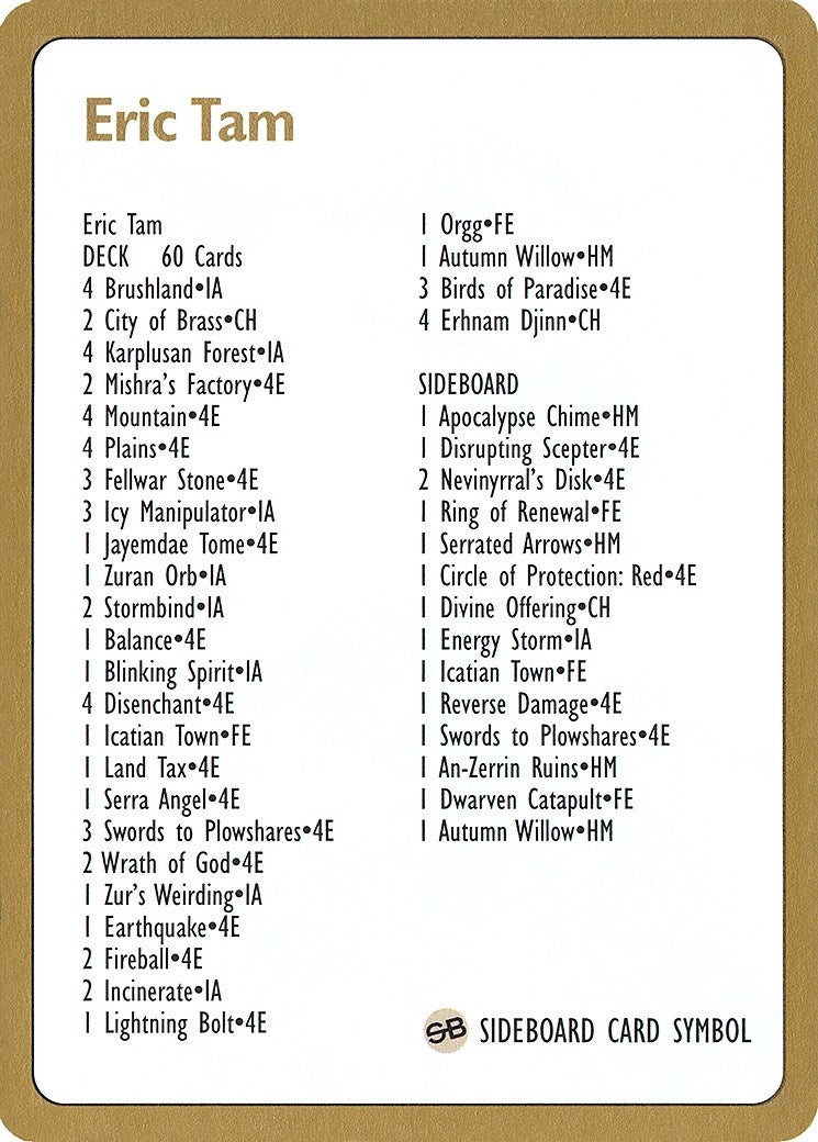 1996 Eric Tam Decklist Card (World Championship Decks)