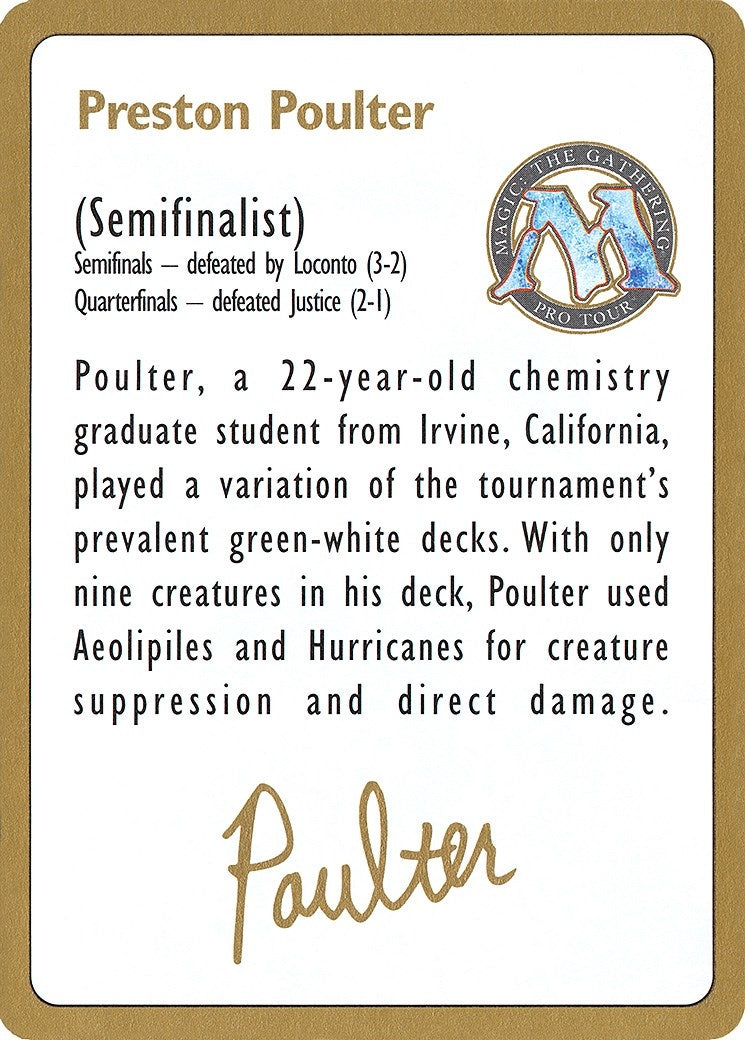 1996 Preston Poulter Biography Card (World Championship Decks)