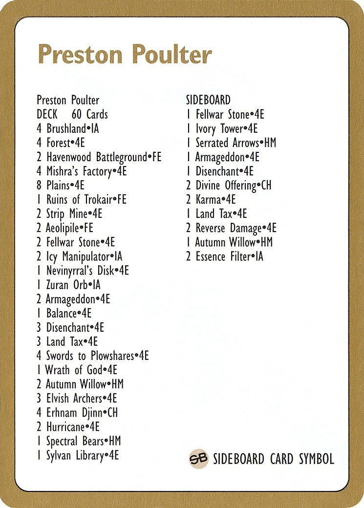 1996 Preston Poulter Decklist Card (World Championship Decks)