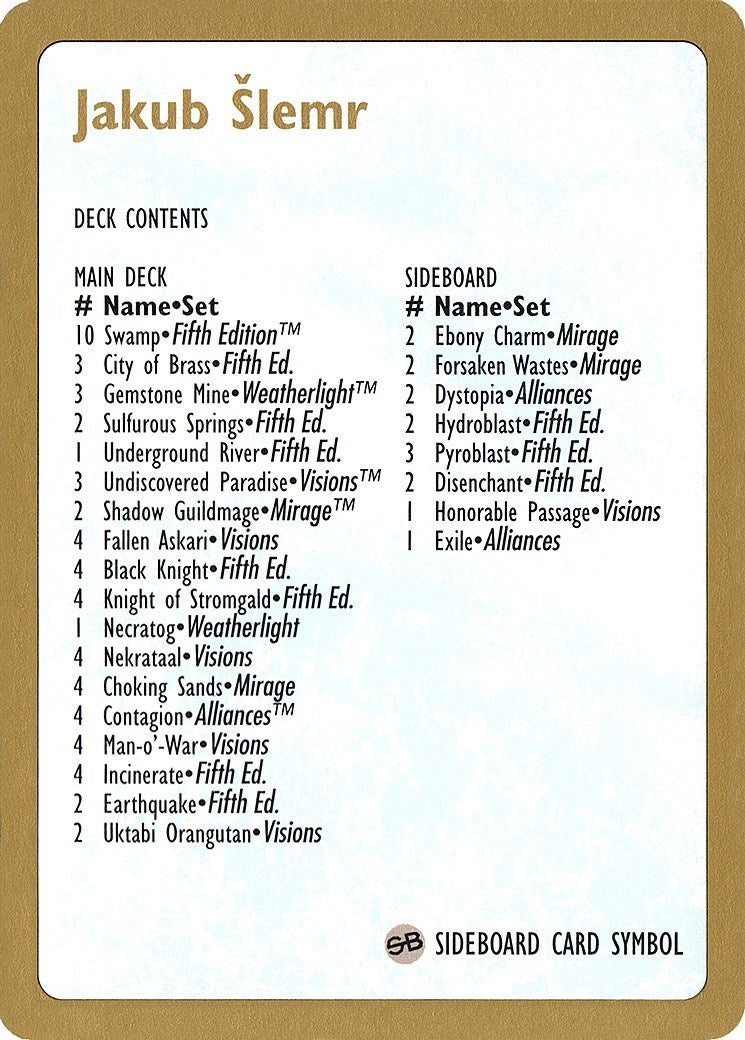 1997 Jakub Slemr Decklist Card (World Championship Decks)
