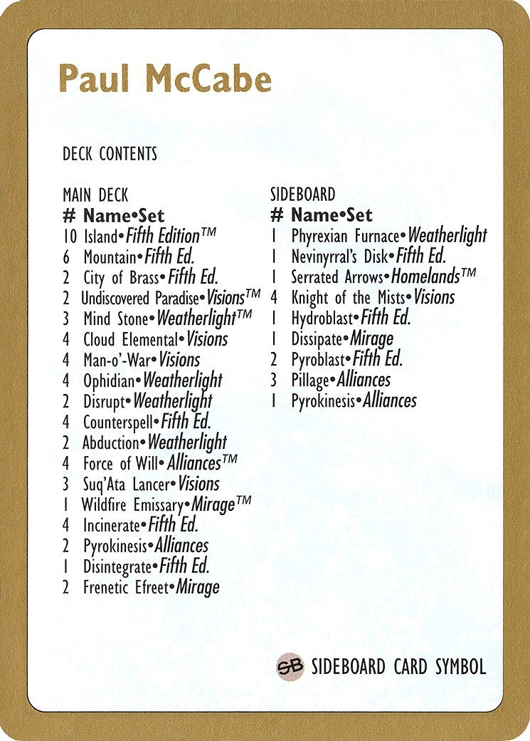 1997 Paul McCabe Decklist Card (World Championship Decks)