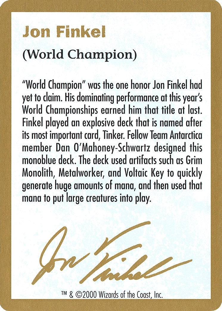 2000 Jon Finkel Biography Card (World Championship Decks)