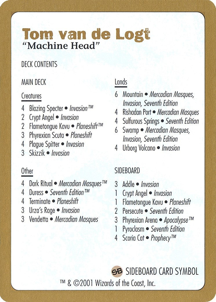 2001 Tom van de Logt Decklist Card (World Championship Decks)