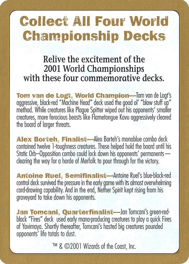 2001 World Championship Advertisement Card (World Championship Decks)