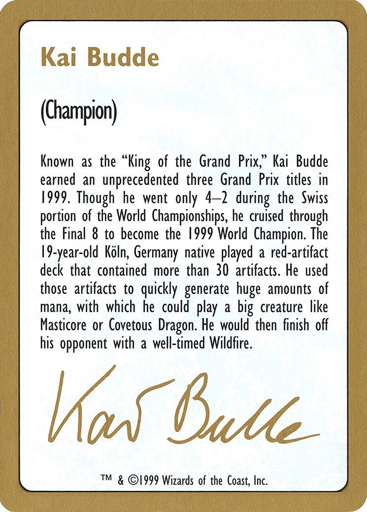 1999 Kai Budde Biography Card (World Championship Decks)