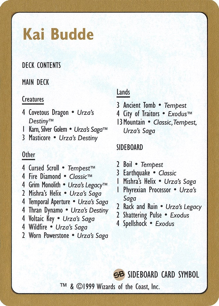1999 Kai Budde Decklist Card (World Championship Decks)