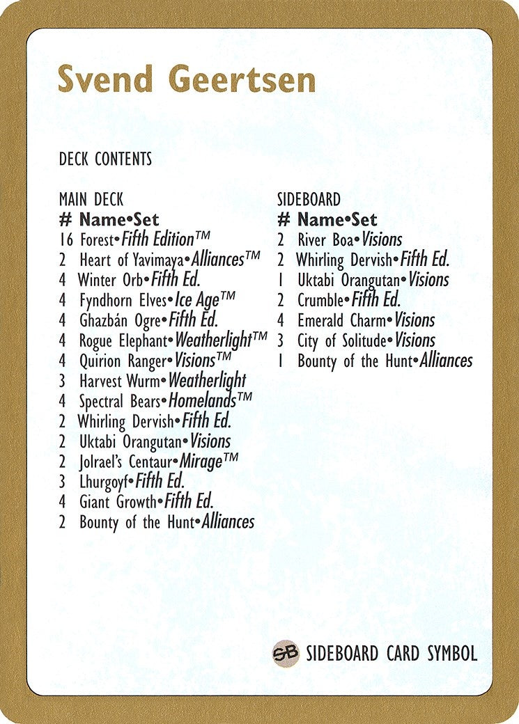1997 Svend Geertsen Decklist Card (World Championship Decks)