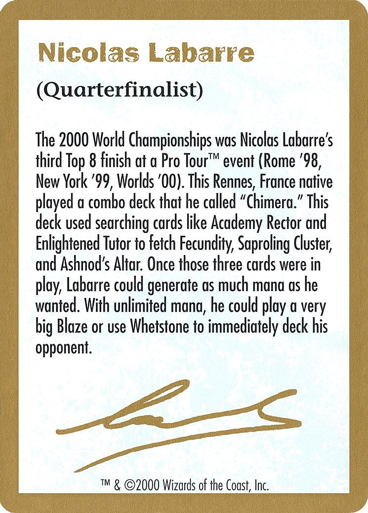 2000 Nicolas Labarre Biography Card (World Championship Decks)