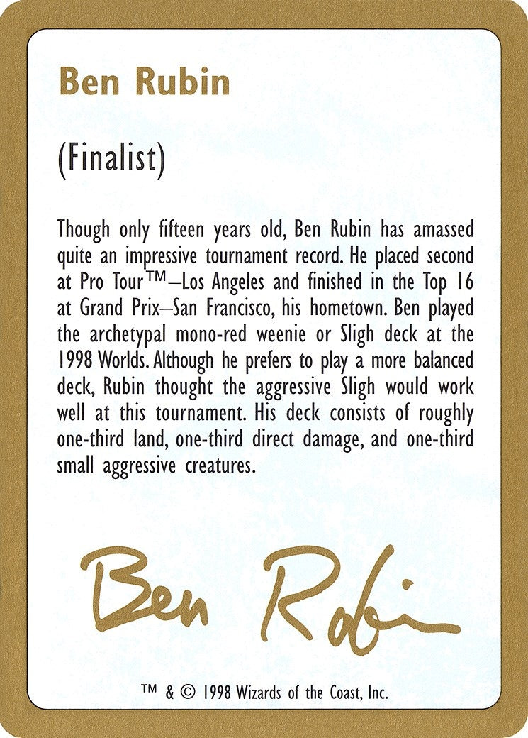 1998 Ben Rubin Biography Card (World Championship Decks)