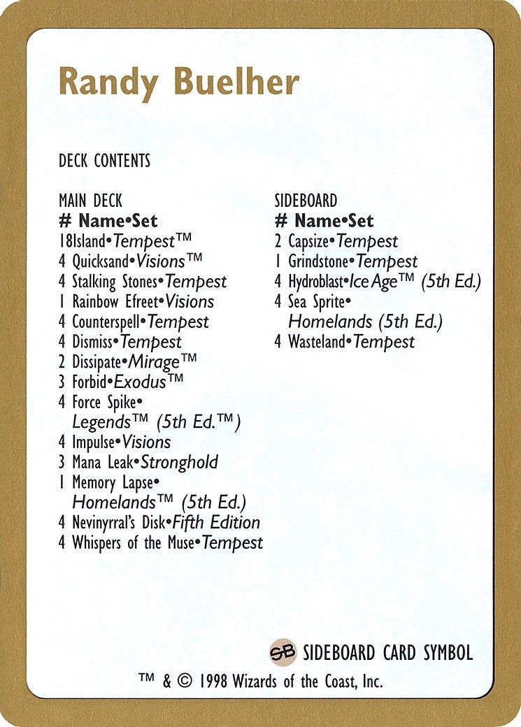 1998 Randy Buehler Decklist Card (World Championship Decks)