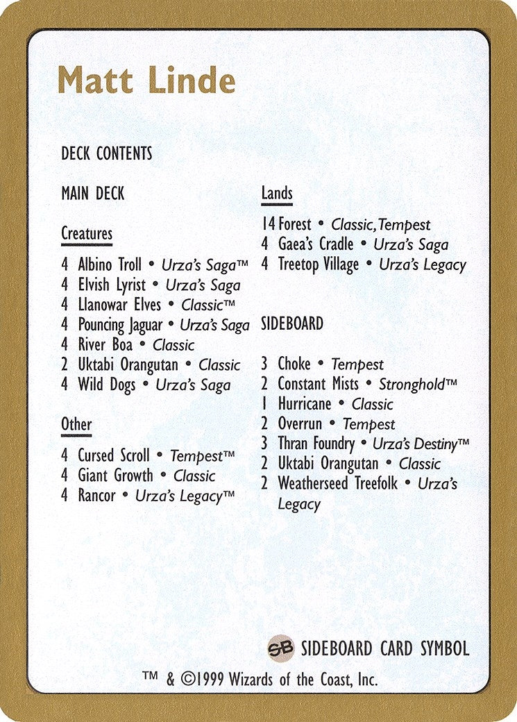 1999 Matt Linde Decklist Card (World Championship Decks)
