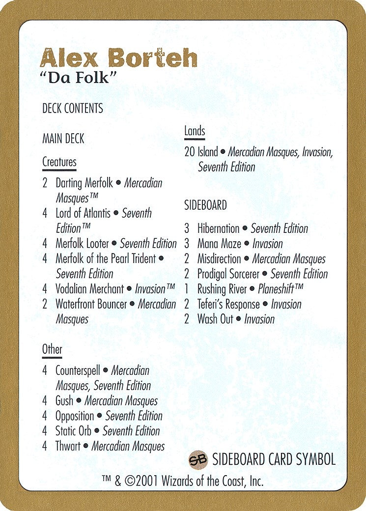 2001 Alex Borteh Decklist Card (World Championship Decks)