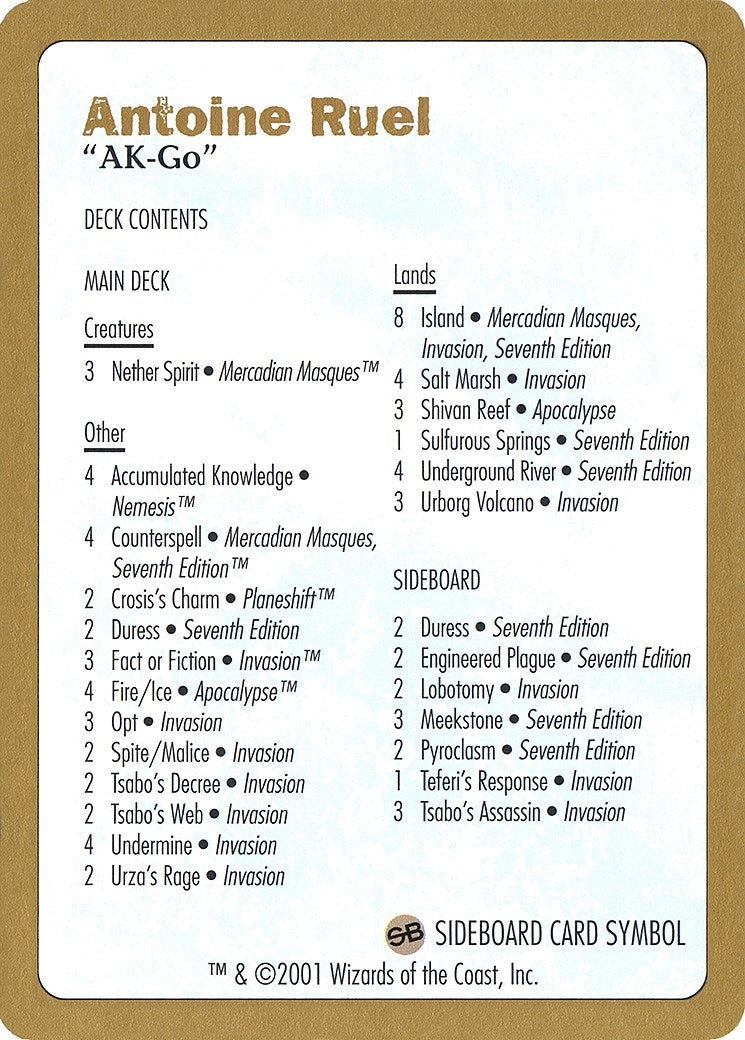 2001 Antoine Ruel Decklist Card (World Championship Decks)