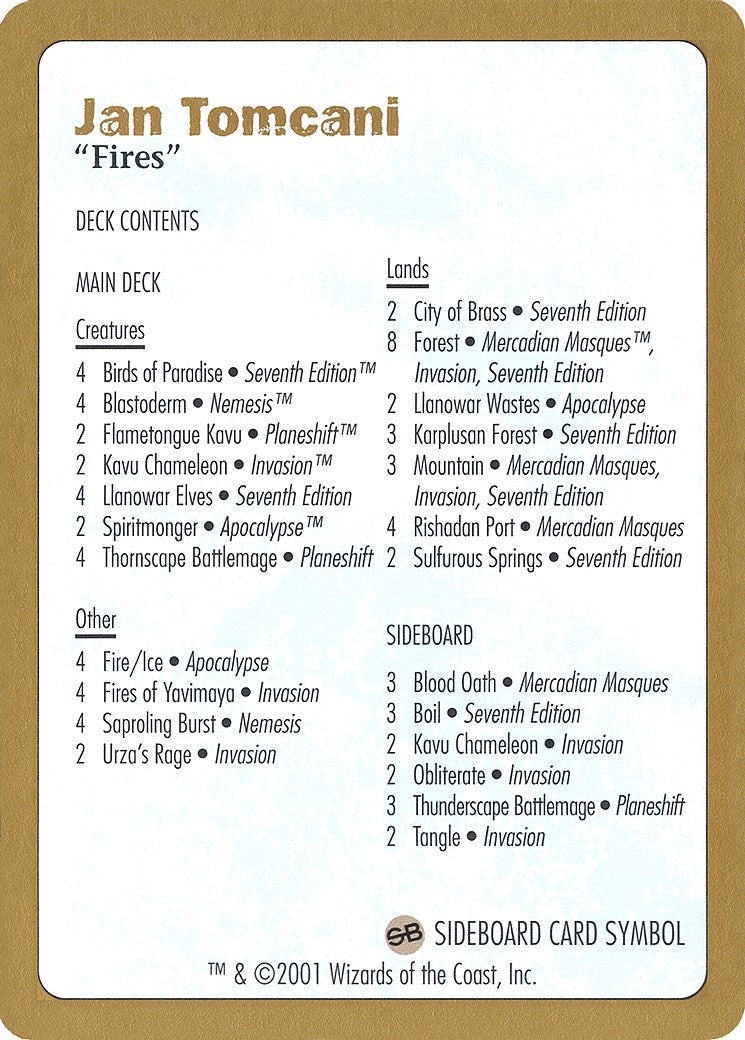 2001 Jan Tomcani Decklist Card (World Championship Decks)