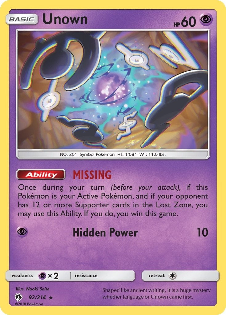 Image for Unown (92) (92/214) (SM - Lost Thunder) - Pokemon
