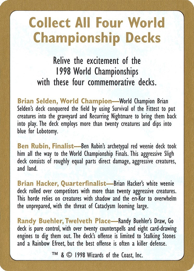 1998 World Championship Advertisement Card (World Championship Decks)