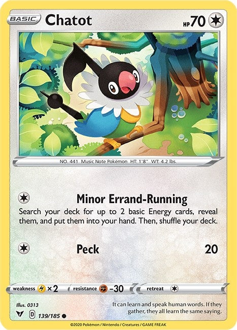 Image for Chatot (139/185) (SWSH04: Vivid Voltage) - Pokemon