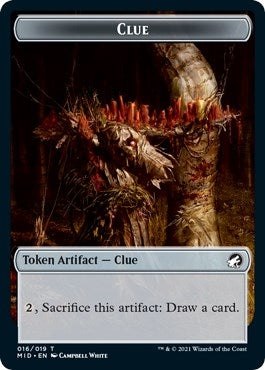 Clue // Zombie (015) Double-Sided Token (16 // 15) (Innistrad: Midnight Hunt)